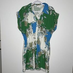 &merci Floral Mini Dress Green Blue XL Dopamine Dressing Modern Botanical Boho